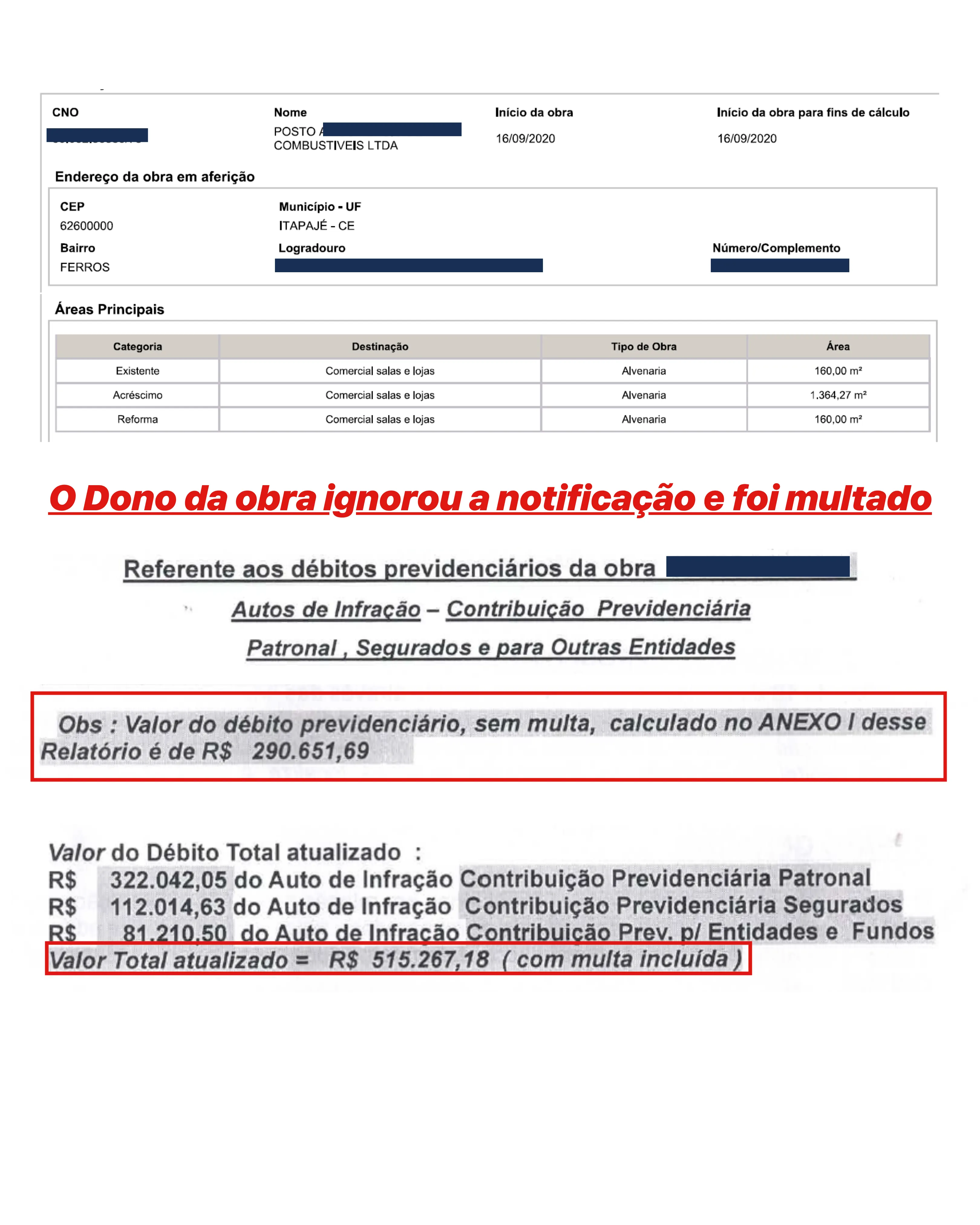Exemplo 4 de notificação da Receita Federal sobre INSS de obra na Caixa Postal do e-CAC