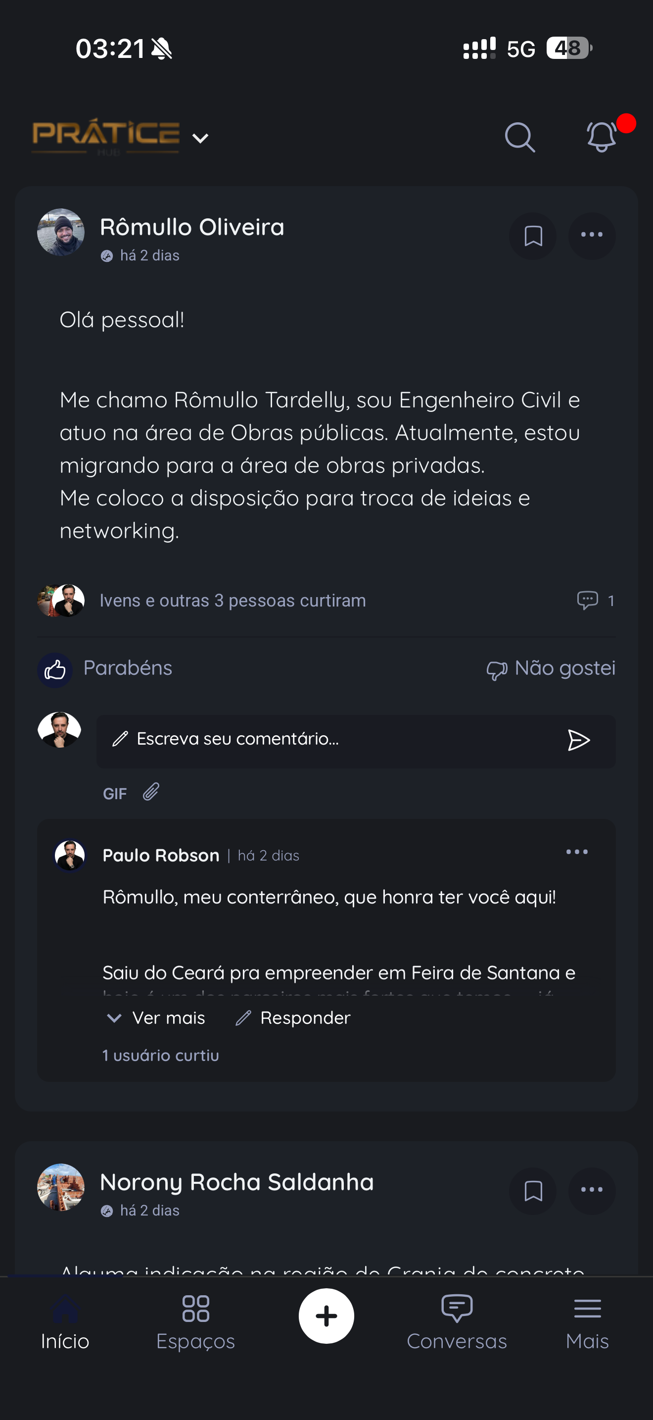 Depoimento de membro do Prátice Hub
