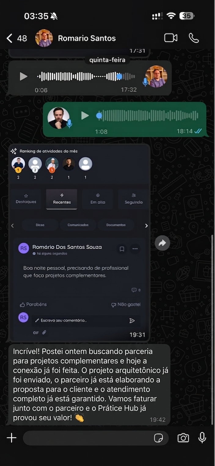 Depoimento de membro do Prátice Hub