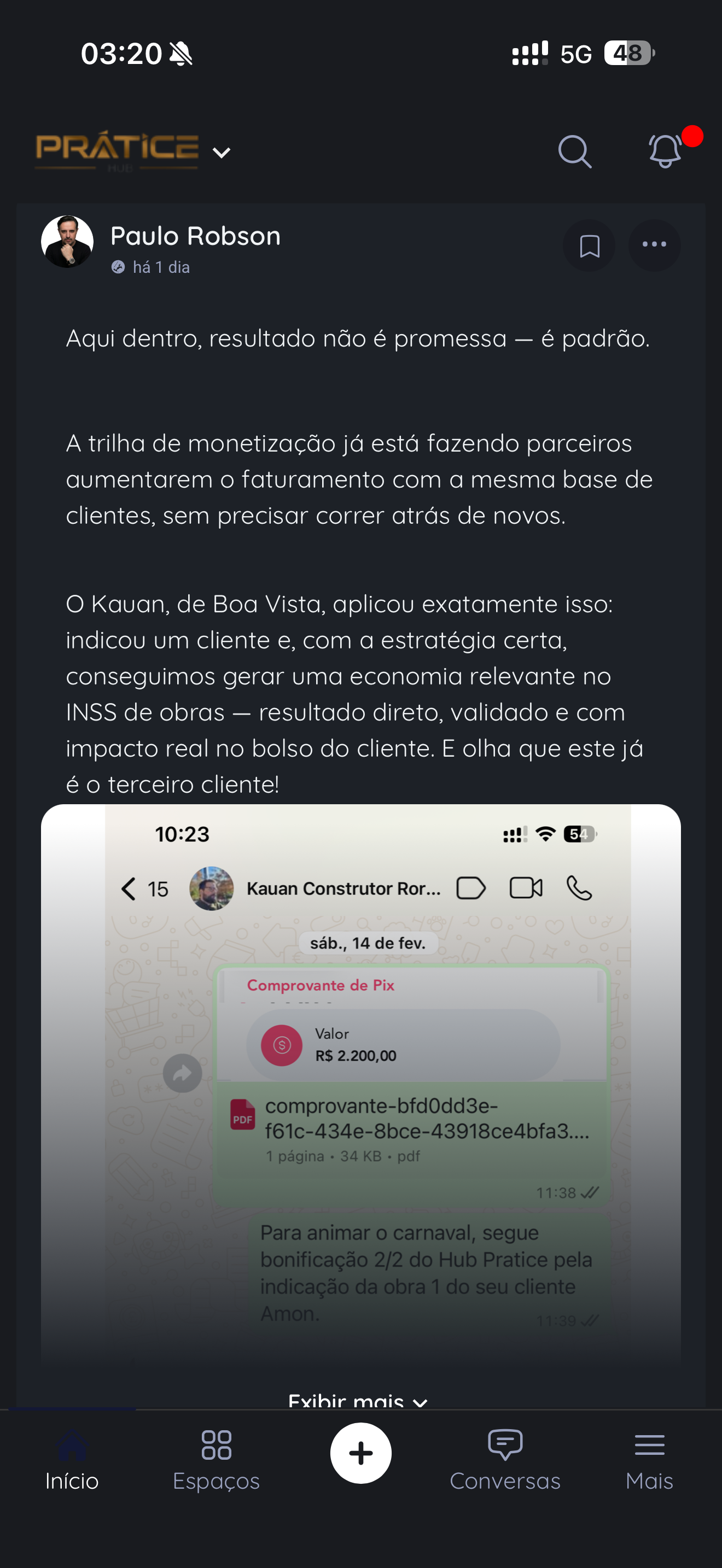 Depoimento de membro do Prátice Hub