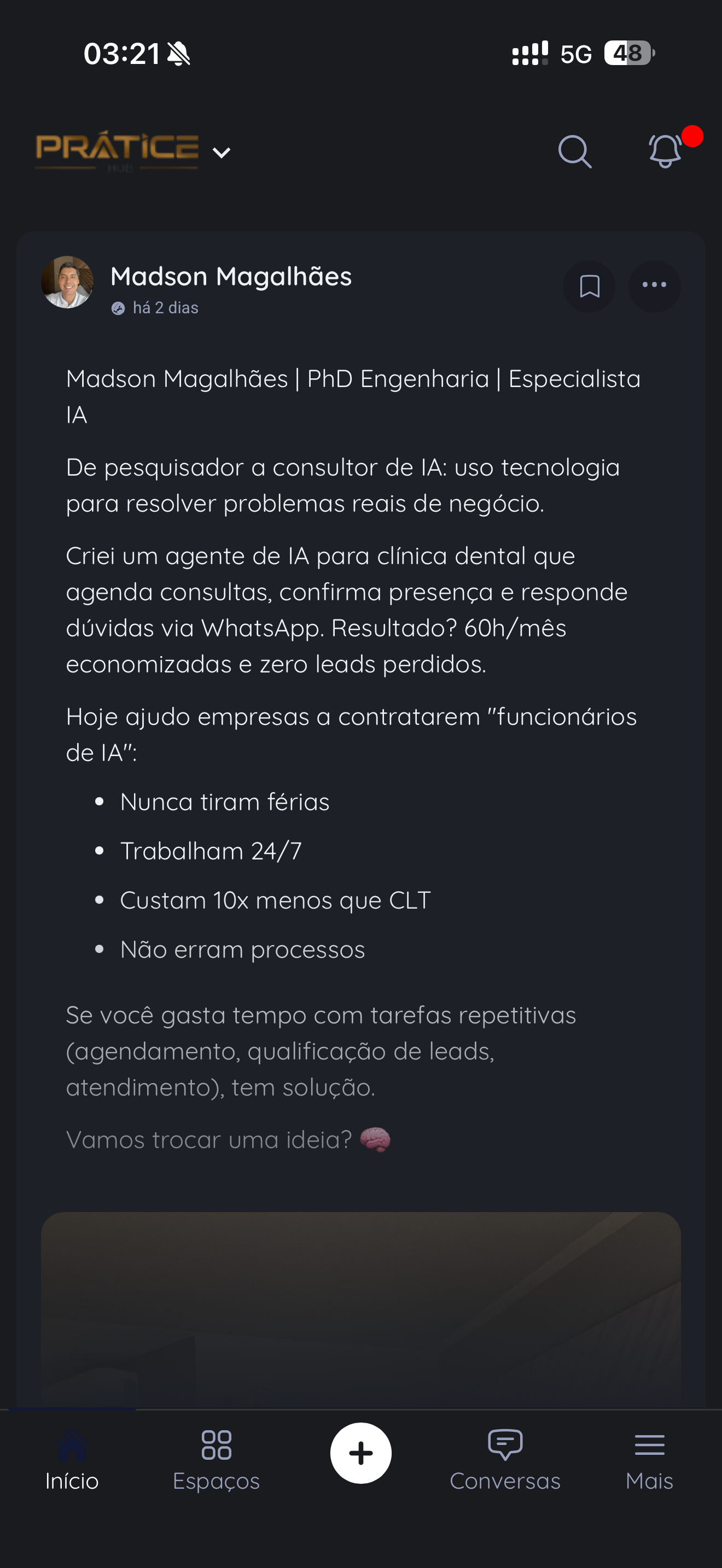 Depoimento de membro do Prátice Hub